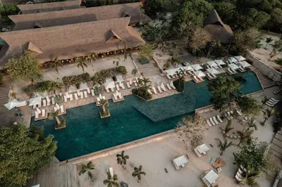 an overhead view of a resort with a swimming pool at Makani Luxury Cartagena in Tierra Bomba