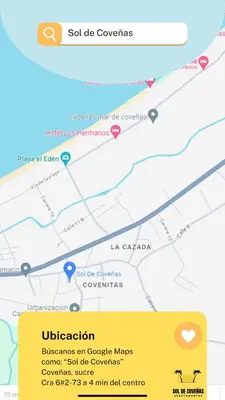 a screenshot of a google map with pointers at Apartamentos Sol de Coveñas TI in Coveñas