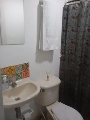 a bathroom with a white toilet and a sink at @casa_grace Bienvenidos! in Cartagena de Indias