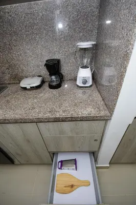 a kitchen counter with a blender on top of it at APARTAMENTO OCEAN DRIVE 410 CARTAGENA in Cartagena de Indias