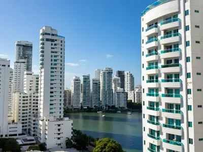 a view of a city with tall buildings and a river at Tres habitaciones - Vista al Mar in Cartagena de Indias