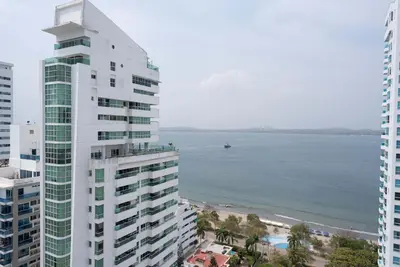 a view of the ocean from a building at Tres habitaciones - Vista al Mar in Cartagena de Indias
