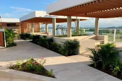 a view of a building with a patio at Apartamento en edificio con espectacular terraza in Cartagena de Indias