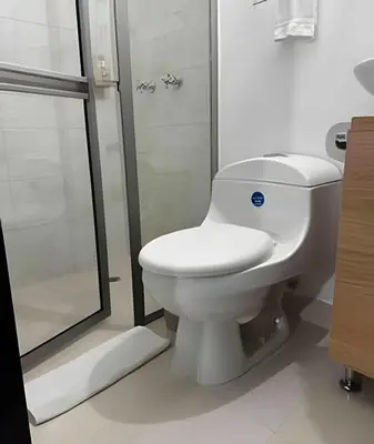a bathroom with a toilet and a shower at Céntrico y confortable apto Casa Doña Yola 3 in Cartagena de Indias