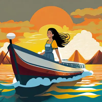 a woman is sitting on a boat in the water at Punta Arena EcoHostal & EcoFit - Your Eco-Friendly Oasis 01 in Playa Punta Arena