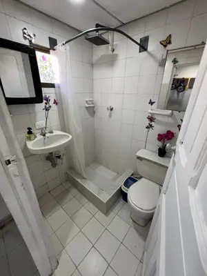 a bathroom with a toilet and a shower and a sink at Belcanto Room's in Cartagena de Indias