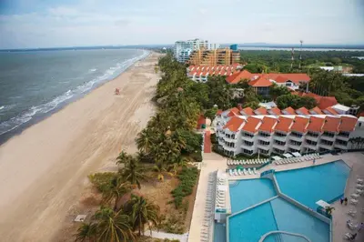 an aerial view of a beach with a resort at Encanto Rentals at Sunno Beach in Cartagena de Indias