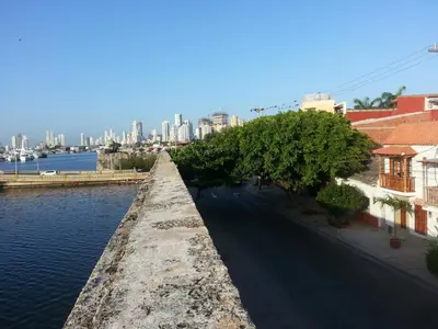 a river with a city in the background at Casa Marqués del Pedregal in Cartagena de Indias