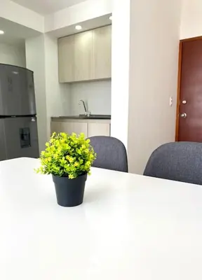 a potted plant sitting on a white table in an office at Apartamento en Cartagena in Cartagena de Indias