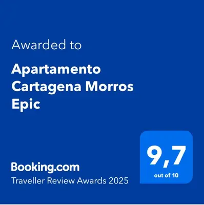a blue screen with the text awarded to apartment carnegieanca morpheus epic at Apartamento Cartagena Morros Epic con acceso directo a la playa in Cartagena de Indias