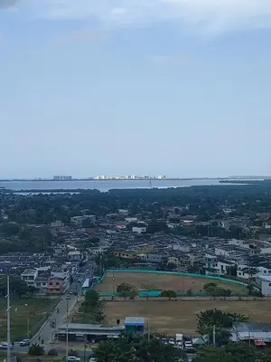 an aerial view of a city with the ocean at habitación cartagena de indias en piso in Cartagena de Indias