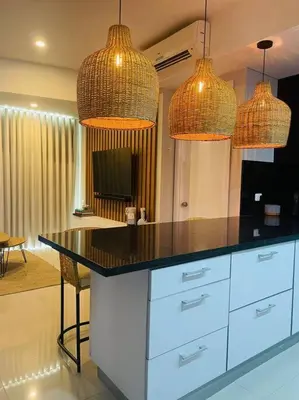 a kitchen with a counter with baskets on top of it at 2-2 Palmetto Eliptic 3403 Enchanted Jewel in Cartagena de Indias