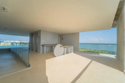 a large room with a view of the ocean at 1H Encanto Rentals @ Sunno Beach in Cartagena de Indias