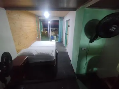 a bedroom with a bed and a green wall at HOSTAL LAMAR BARU dónde Gertrudis in Playa Blanca