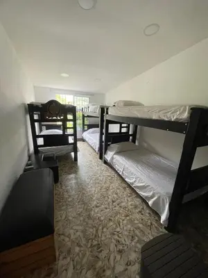 a room with three bunk beds in it at La casa de flor in Cartagena de Indias