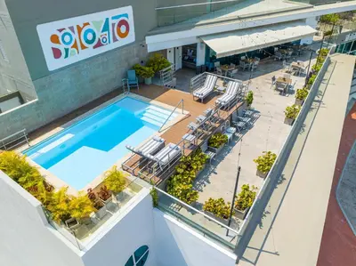 an overhead view of a swimming pool on a building at GHL San Lazaro Art Hotel in Cartagena de Indias