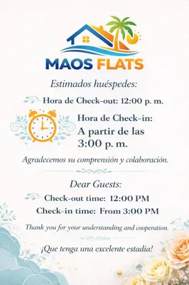 a flyer for a moses flitz restaurant with a clock and flowers at Maos flats-Habitacion comfort in Cartagena de Indias