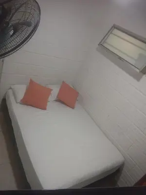 a small bed with two orange pillows on it at Hostal Catalleya in Cartagena de Indias