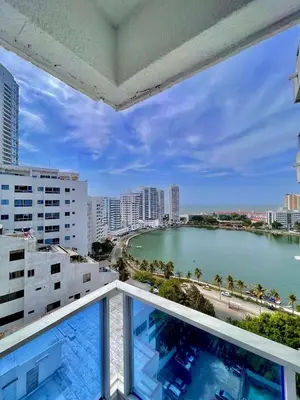 a balcony with a view of a body of water at Apartamento bonito en Cartagena ,el laguito bocagrande con vista al mar in Cartagena de Indias