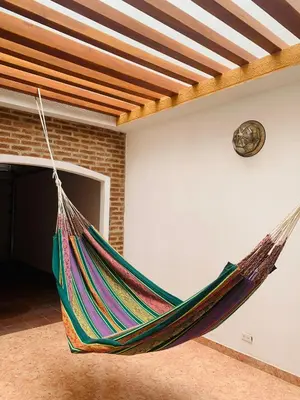 a hammock hanging from a ceiling in a room at Castillo de la Popa in Cartagena de Indias
