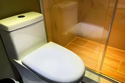 a bathroom with a toilet and a shower at Apartaestudios Calle 76 in Barranquilla