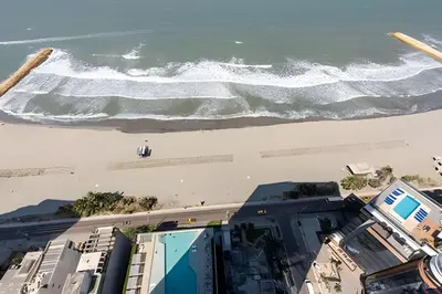 an aerial view of the beach and the ocean at Awesome Oceanfront “Morros City” 29th floor 2R/3BR in Cartagena de Indias