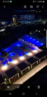 an overhead view of a building with blue lights at Apartamento Vista al Mar Morros Eco in Cartagena de Indias