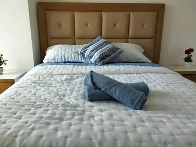 a large white bed with two pillows on it at Apartamento en Cartagena, Zona Urbana in Cartagena de Indias
