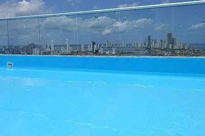 a view of a city skyline from a swimming pool at Apartamento - Edf Acuarium - Torices in Cartagena de Indias