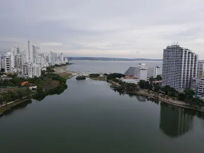 an aerial view of a river in a city with buildings at Exclusivo Apartamento con vista al mar in Cartagena de Indias