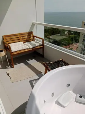 a bath tub in a bathroom with a window at Apartamento en Pozos Colorados Santa Marta Suite 1309 -Pozos Colorados in Santa Marta