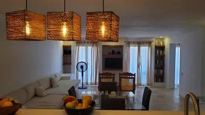 a living room with a couch and a table at Apartamento en Las Bovedas in Cartagena de Indias