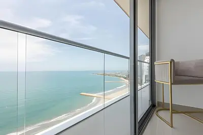 a room with a view of the ocean at Awesome Sea View and Historic Center “Morros City” in Cartagena de Indias