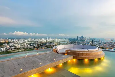 a view of the city from the roof of a building at Stunning Sea View and Historic Center 20th FL/ 2BR in Cartagena de Indias