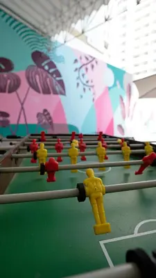 a group of lego men playing a game of billiard at Hotel Casa Bellamare in Cartagena de Indias