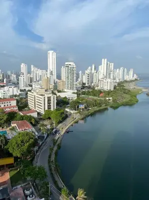 an aerial view of a city with a body of water at Cómodo y acogedor departamento in Cartagena de Indias