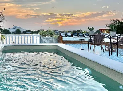 a swimming pool on the roof of a building at Santa Isabel - Villa de diseño con vistas privilegiadas y piscina in Cartagena de Indias