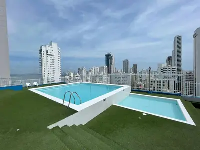 a swimming pool on the roof of a building at Portofino Bocagrande 3 habitaciónes in Cartagena de Indias