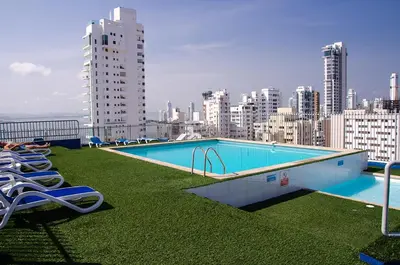 a swimming pool on the roof of a building at Portofino Bocagrande 3 habitaciónes in Cartagena de Indias