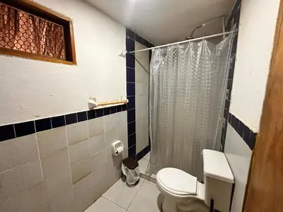 a bathroom with a toilet and a shower at Orika del Mar Hotel in Isla Grande
