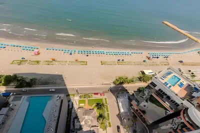 an aerial view of a beach and the ocean at Panoramic Sea View & Historic Center “Morros City” in Cartagena de Indias