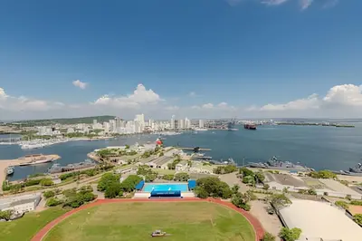 a park with a view of the water and a city at Luxury H2 piso 19 / Sea Bay View & Historic Center in Cartagena de Indias