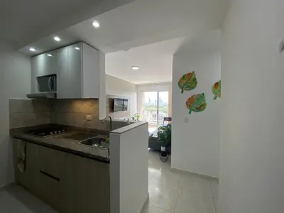a kitchen with a sink and a stove at Apartamento con 3 habitaciones y Vista al Mar in Cartagena de Indias