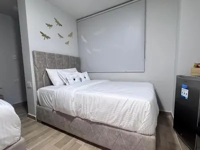 a bedroom with a bed with birds on the wall at Hospedaje Casa Rueda in Barranquilla