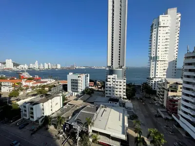 an aerial view of a city with buildings and the ocean at Apartamentos En Edificio Portofino ICDI in Cartagena de Indias