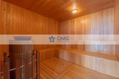 a wooden sauna with a sign on the wall at Hermoso moderno y comodo Cartagena Beach CB741 in Cartagena de Indias