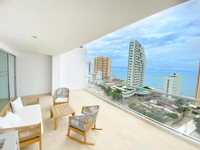 a living room with a view of the city at Melodias de Verano in Cartagena de Indias