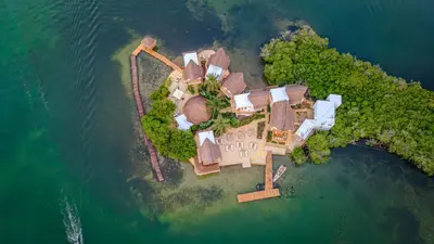 an aerial view of a house on an island in the water at Islawa Soy Local - Isla Privada in Baru