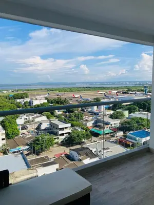 a view of an airport from a window of a building at Suite piso 12 con vista mágica Ciudad CB1241 in Cartagena de Indias