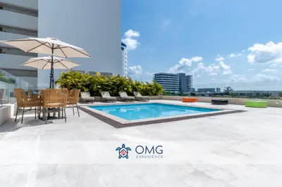 a swimming pool on the roof of a building at CB1242 | Estudio moderno con diseño natural y piscina in Cartagena de Indias